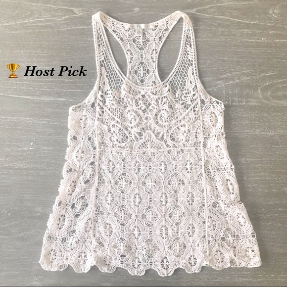LC Lauren Conrad Tops - Lauren Conrad Off-White Crochet Racerback Tank Top